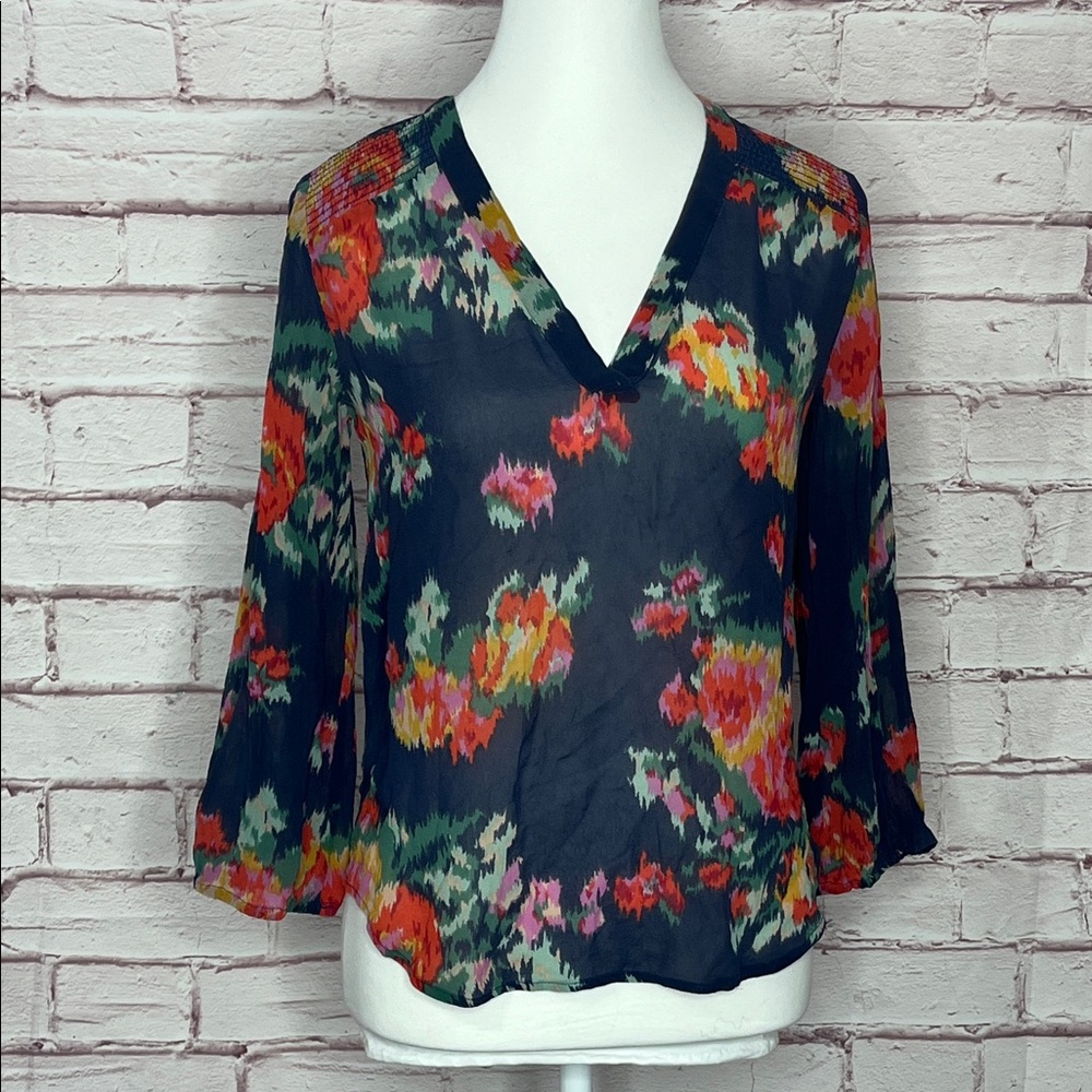 Joie 100% Silk Sheer Floral Blouse Like New XXS